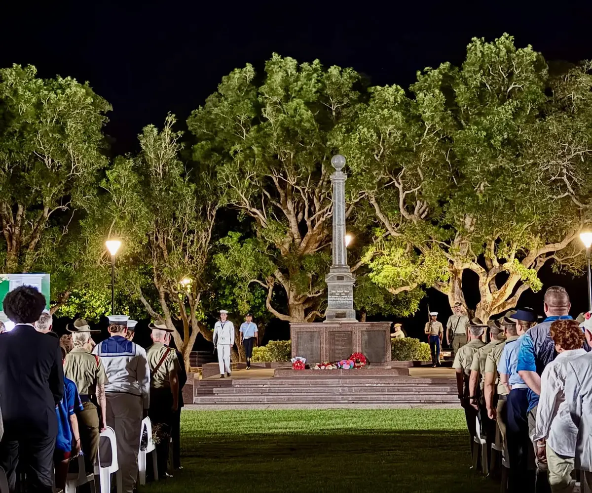 ANZAC Day service at the Darwin Cenotaph before sunrise