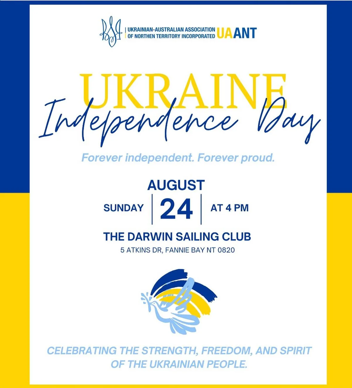 Ukraine Independence Day 2025 event poster for Darwin Sailing Club