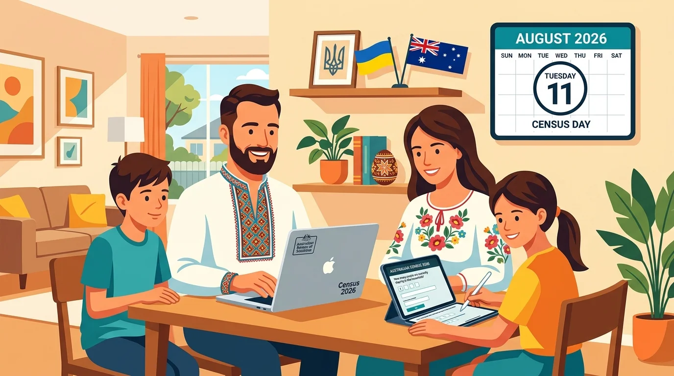Ukrainian-Australian family filling out the Census 2026 form online